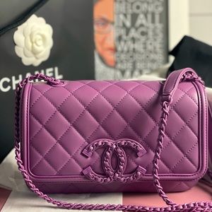 Chanel small flap filigree rare shoulder bag purple